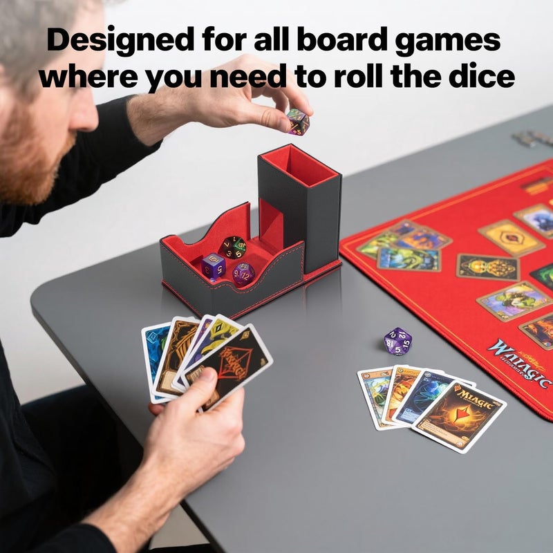 Stepane Dice Roller Tower, Premium DND Magnetic Dice Tray, Foldable PU Leather Dice Tower RPG Gifts for Dungeons and Dragons MTG Dm & Player Black/Red - Image 5